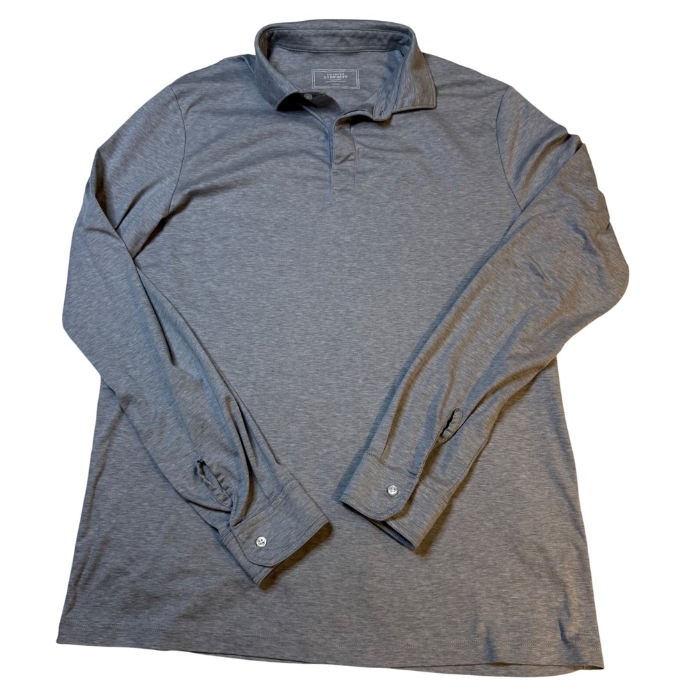 Charles Tyrwhitt Mens Grey Cotton Tencel Long Sleeve Polo Shirt Large L